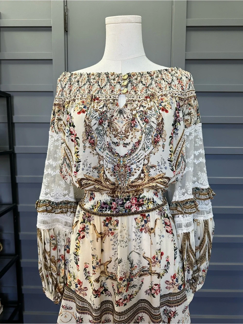 Camilla Olympe Off-Shoulder Smocked Long Sleeve Silk Mini Dress - Women S - Picture 3 of 11